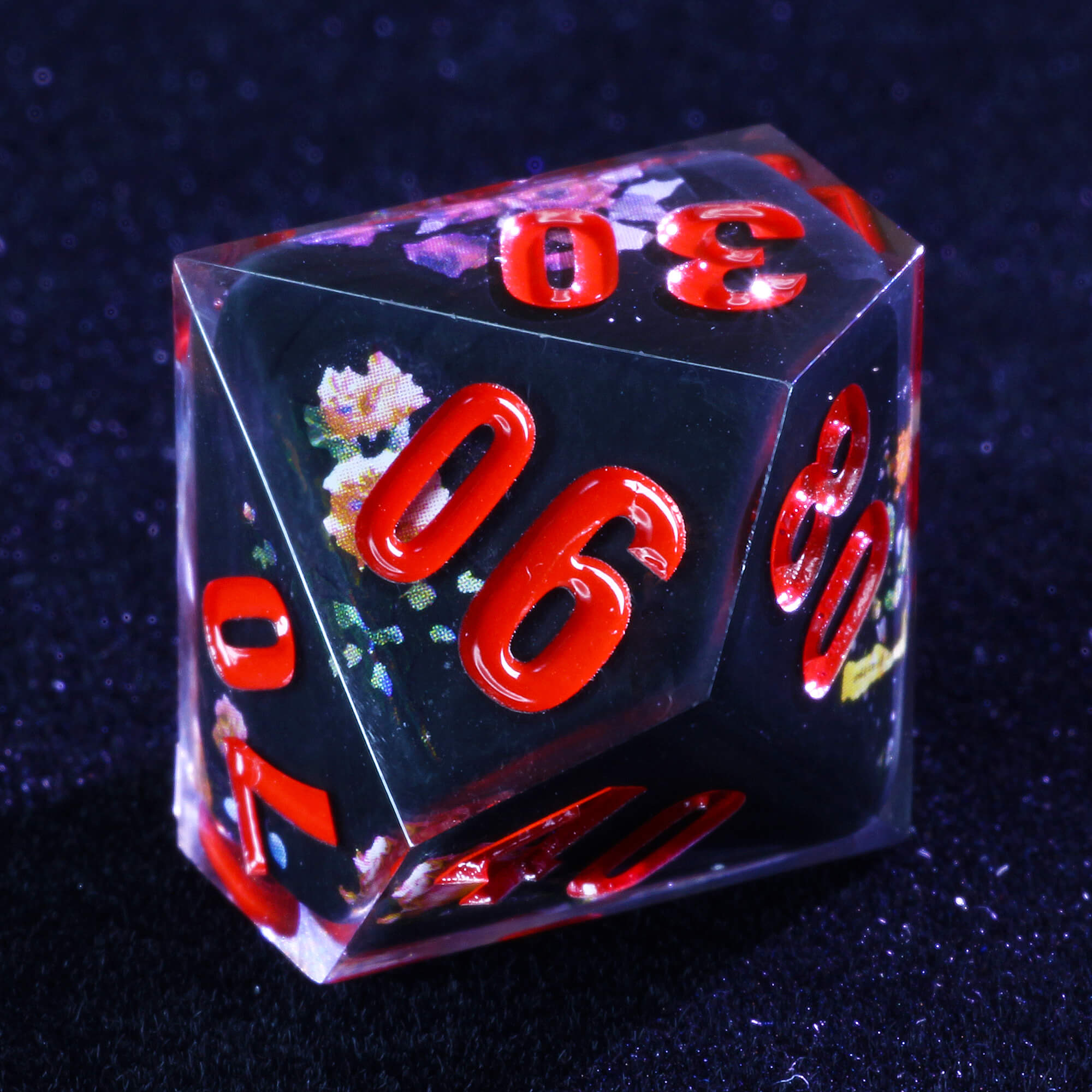 Gaming 7 Polyhedral Resin Dice Sets D&D Flower Black - Dice of Dragons