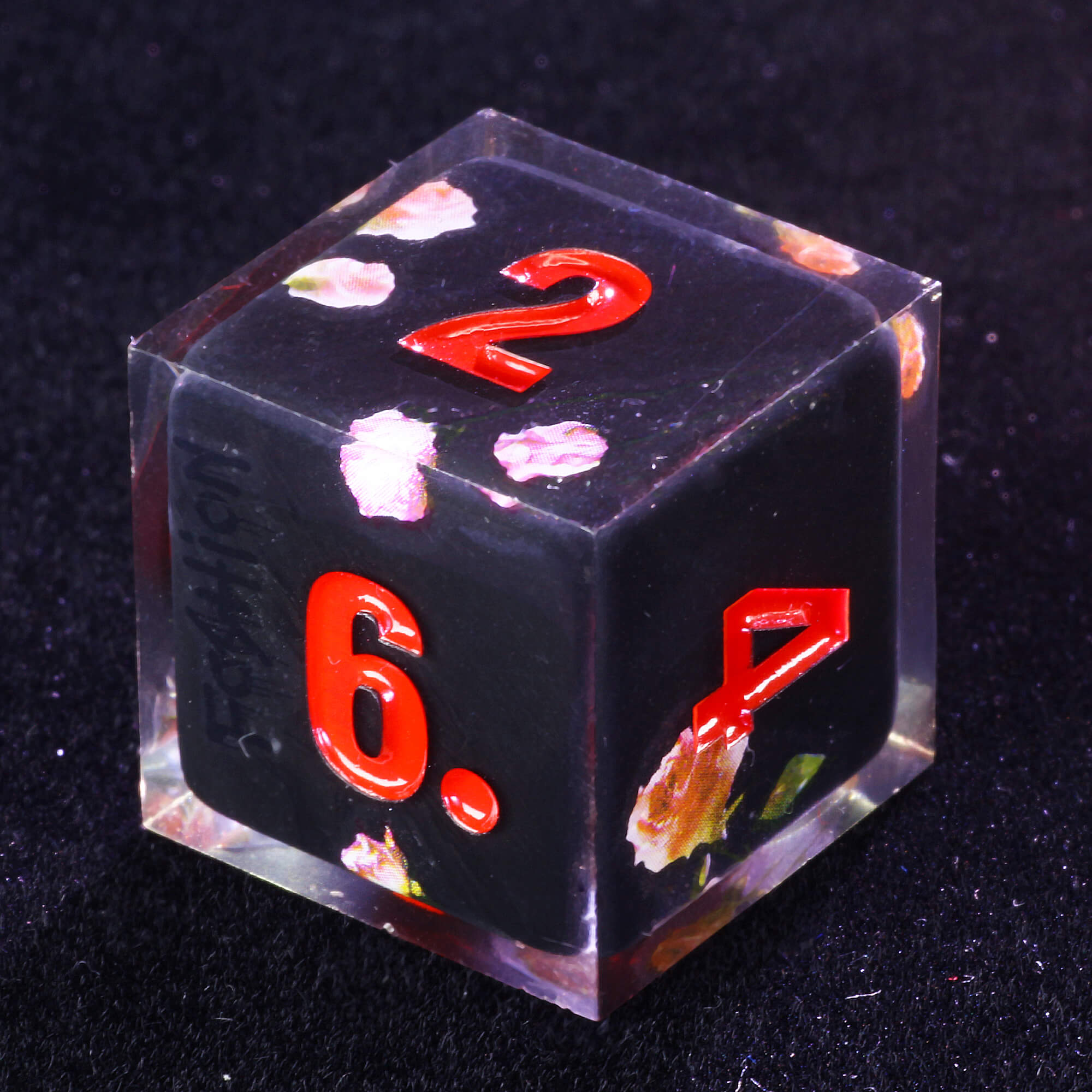 Gaming 7 Polyhedral Resin Dice Sets D&D Flower Black - Dice of Dragons