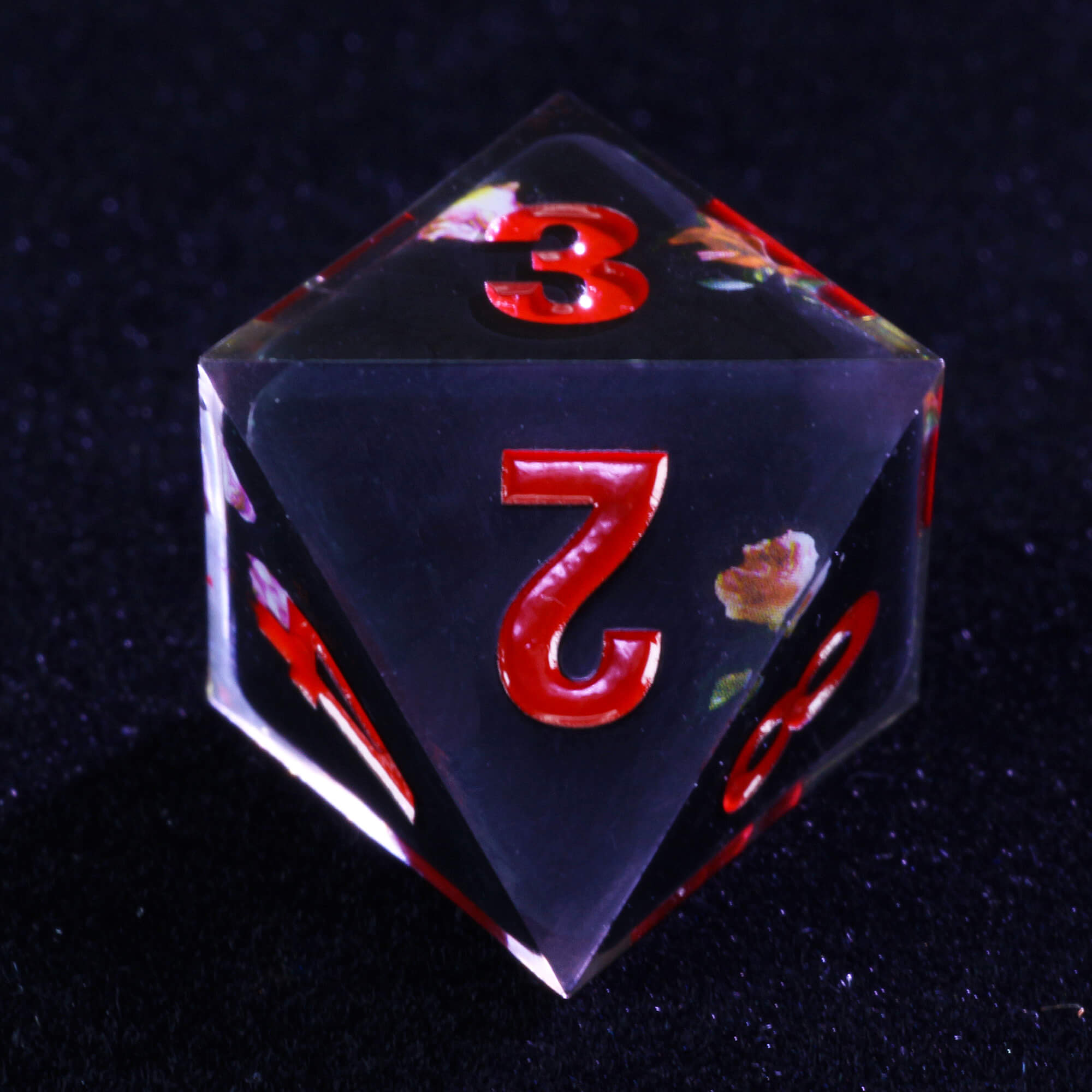 Gaming 7 Polyhedral Resin Dice Sets D&D Flower Black - Dice of Dragons