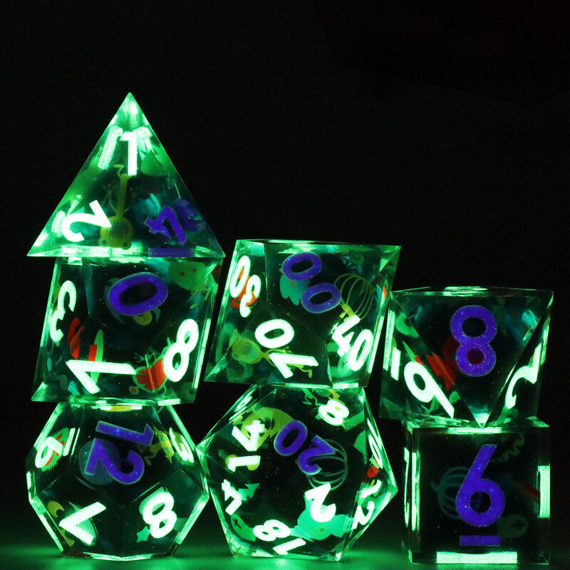 Gaming Resin 7 Sharp Edge Polyhedral D and D Set Dice - Little Monster - Dice of Dragons