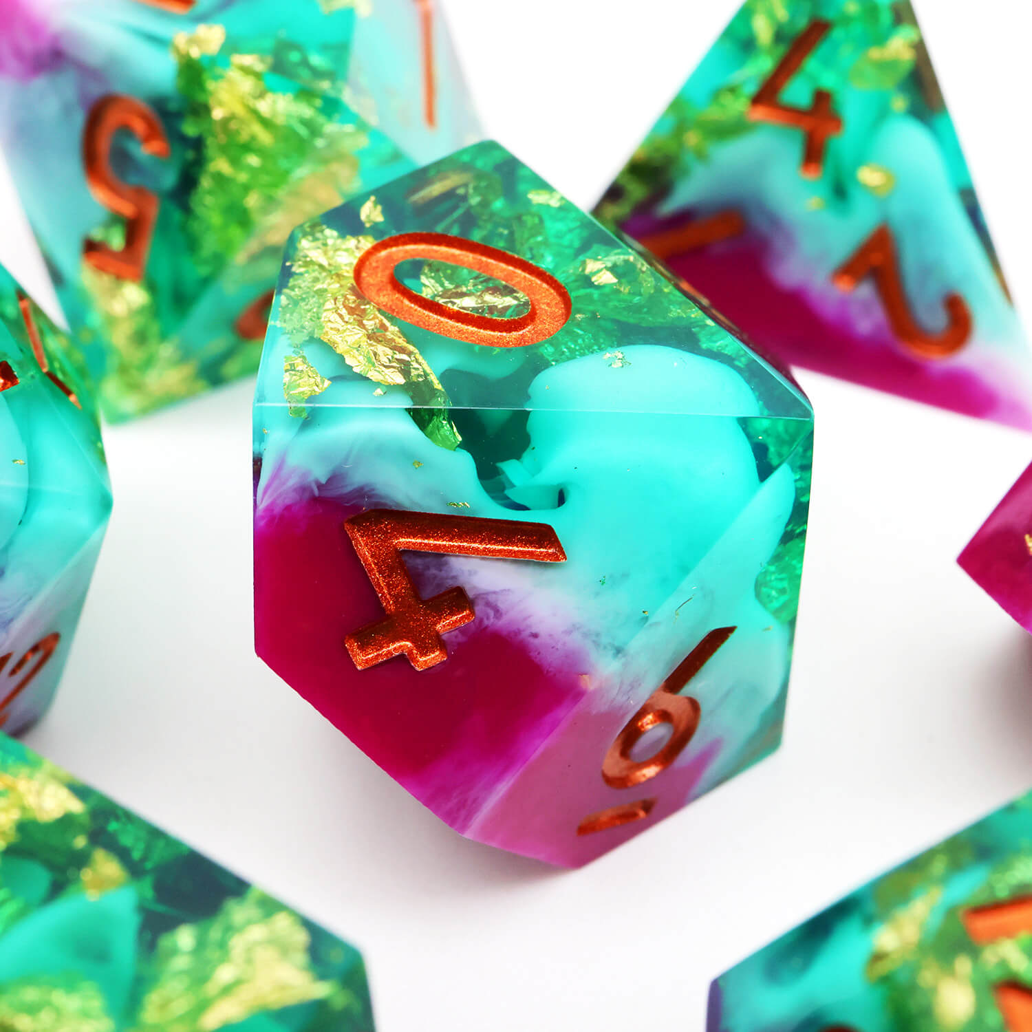 Gold Leaf Handmade Polyhedral DnD Dice Set for Board Games - Dice of Dragons