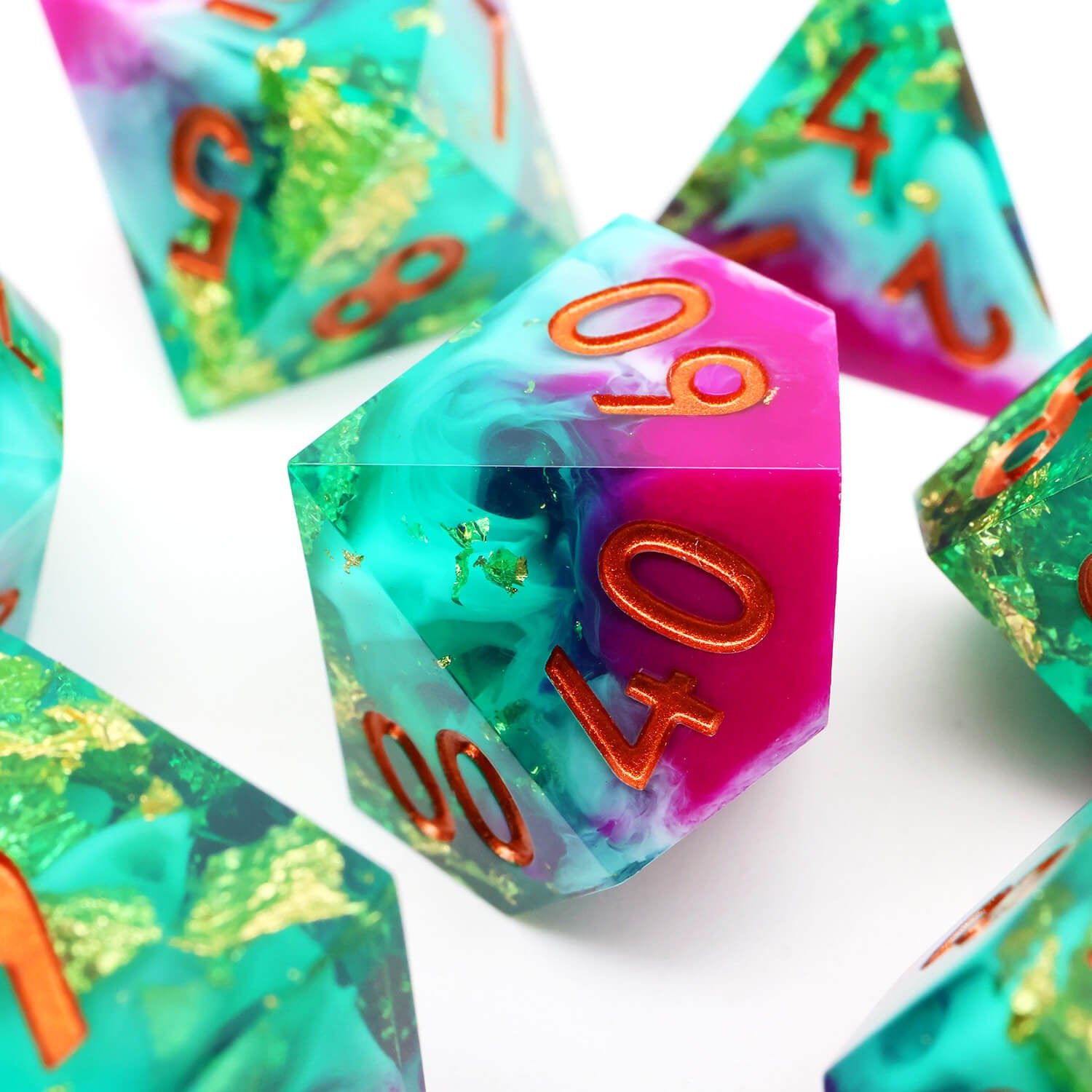 Gold Leaf Handmade Polyhedral DnD Dice Set for Board Games - Dice of Dragons