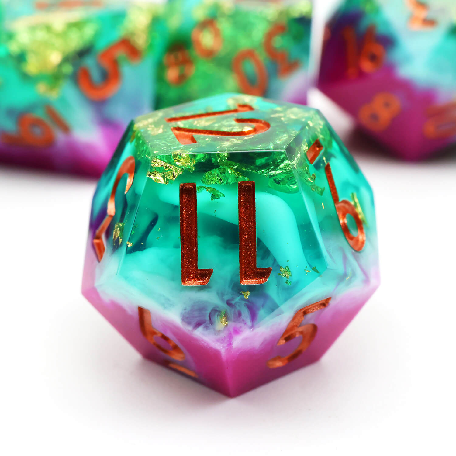 Gold Leaf Handmade Polyhedral DnD Dice Set for Board Games - Dice of Dragons