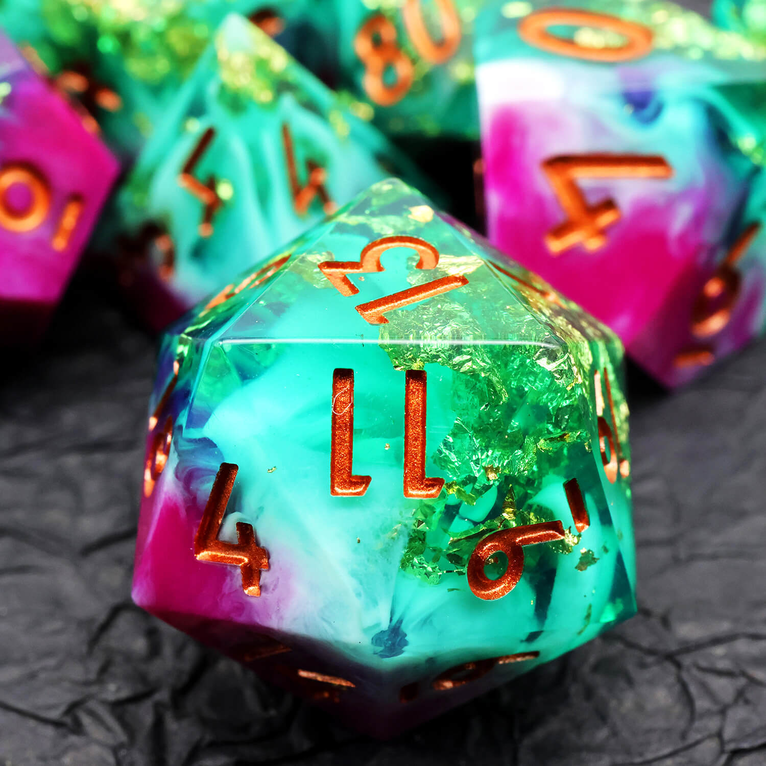 Gold Leaf Handmade Polyhedral DnD Dice Set for Board Games - Dice of Dragons