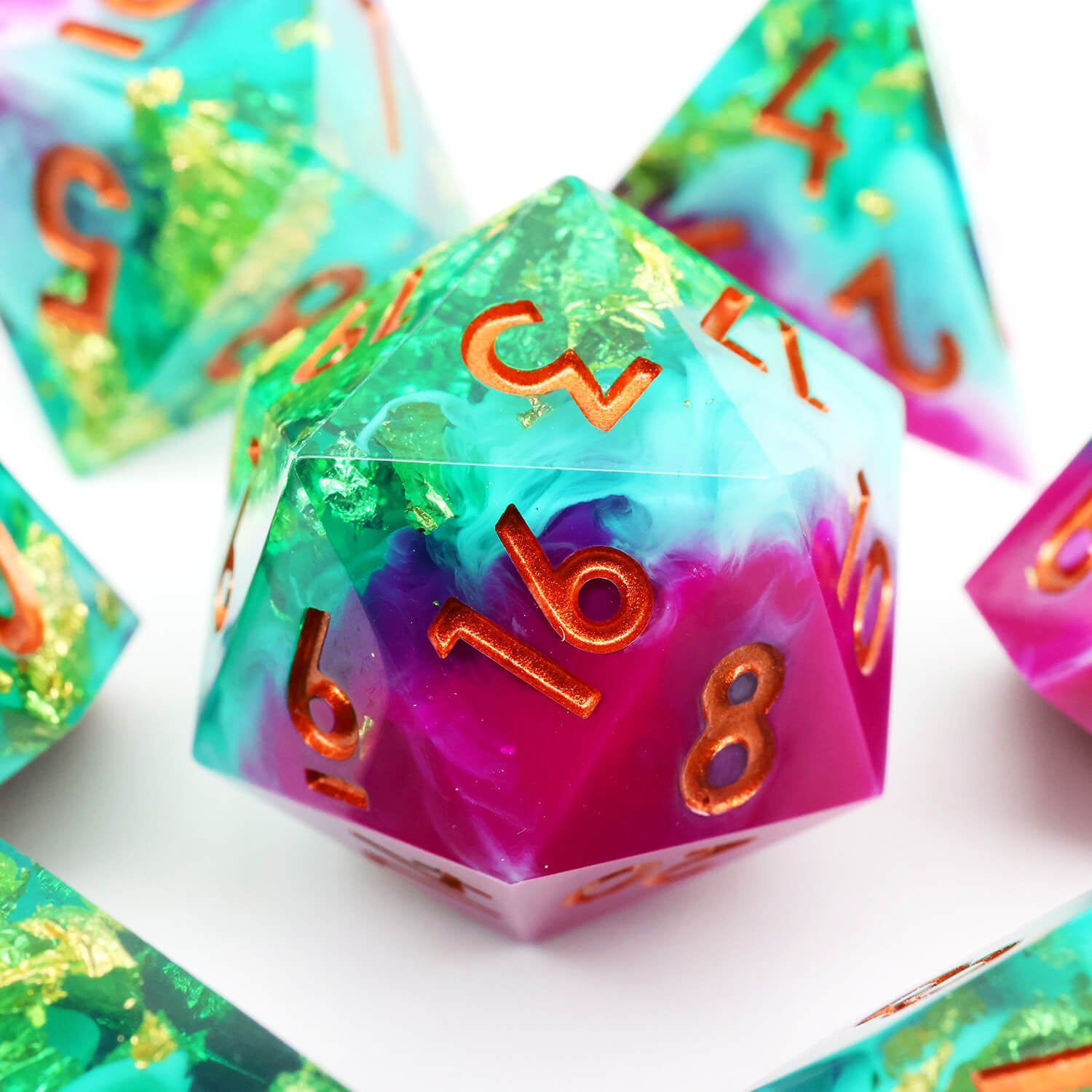 Gold Leaf Handmade Polyhedral DnD Dice Set for Board Games - Dice of Dragons