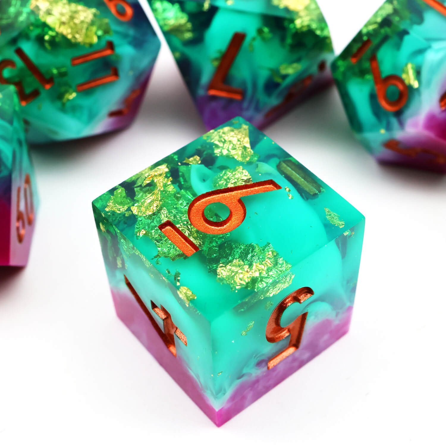Gold Leaf Handmade Polyhedral DnD Dice Set for Board Games - Dice of Dragons