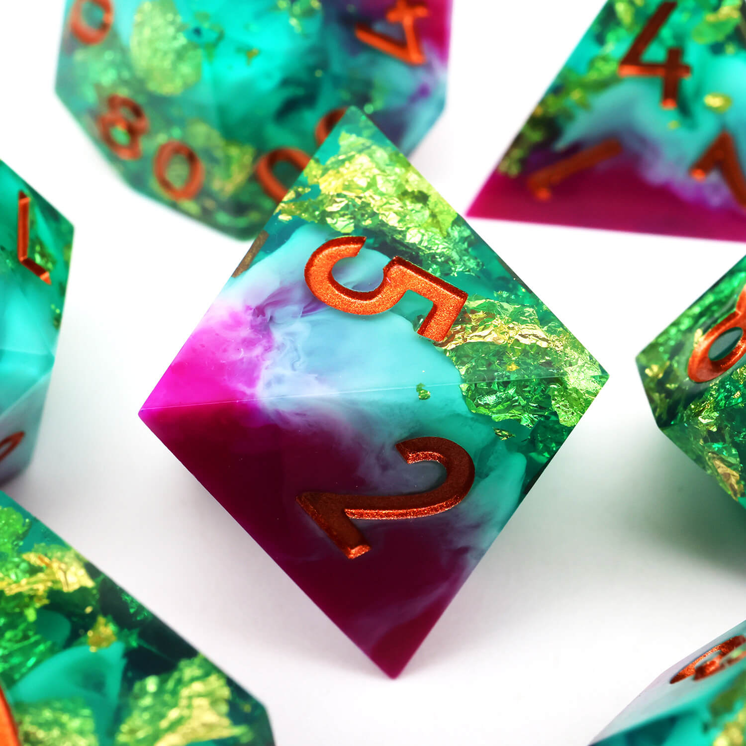 Gold Leaf Handmade Polyhedral DnD Dice Set for Board Games - Dice of Dragons