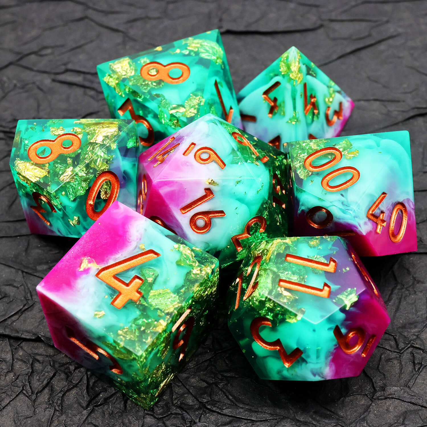 Gold Leaf Handmade Polyhedral DnD Dice Set for Board Games - Dice of Dragons