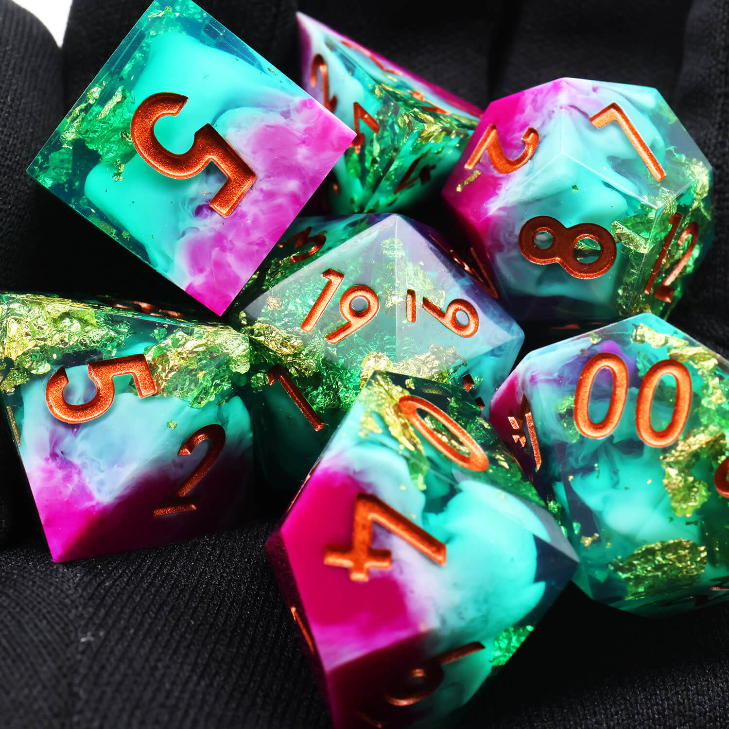 Gold Leaf Handmade Polyhedral DnD Dice Set for Board Games - Dice of Dragons