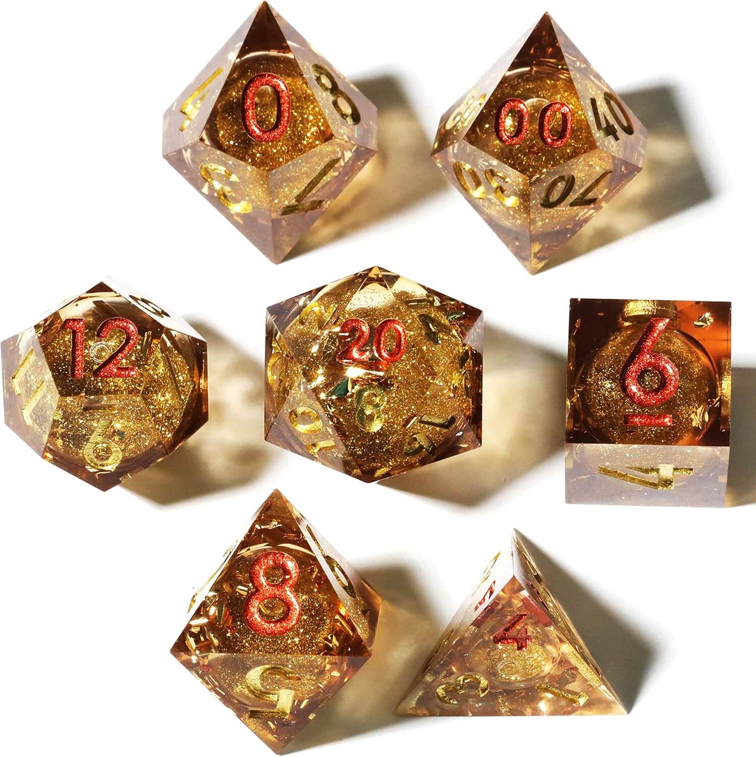 Golden Sand Sharp Edge Polyhedral Resin 7-Piece D&D Dice Set - Dice of Dragons