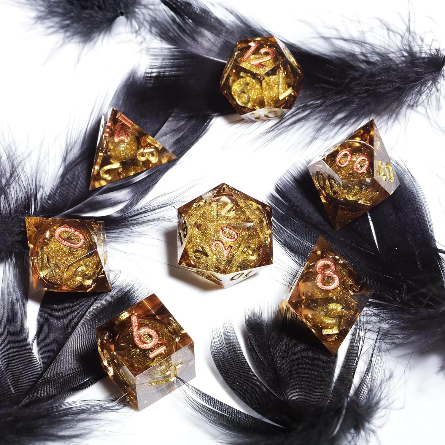 Golden Sand Sharp Edge Polyhedral Resin 7-Piece D&D Dice Set - Dice of Dragons