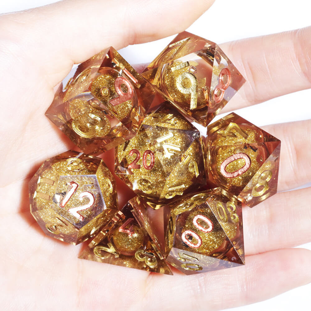 Golden Sand Sharp Edge Polyhedral Resin 7-Piece D&D Dice Set - Dice of Dragons
