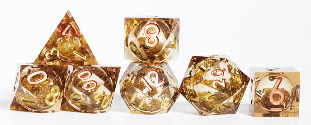 Golden Sand Sharp Edge Polyhedral Resin 7-Piece D&D Dice Set - Dice of Dragons