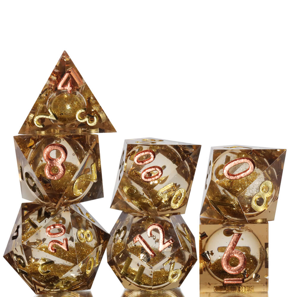 Golden Sand Sharp Edge Polyhedral Resin 7-Piece D&D Dice Set - Dice of Dragons