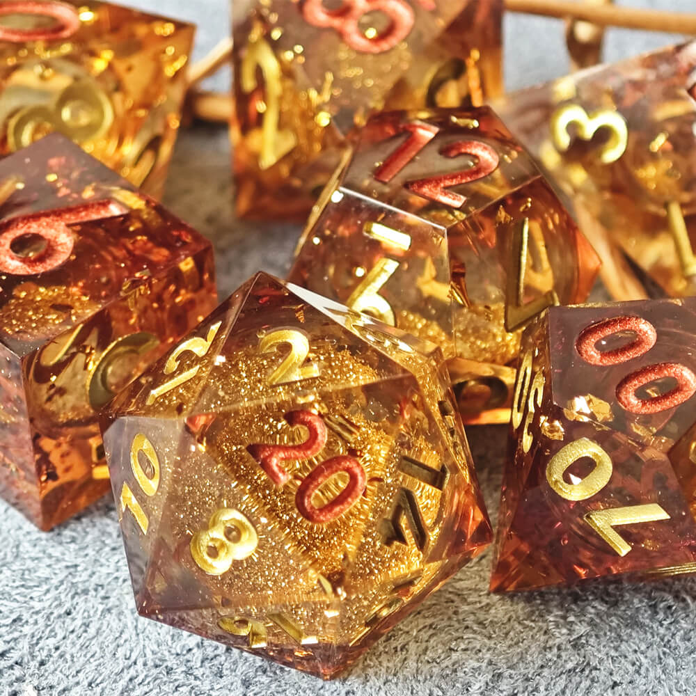 Golden Sand Sharp Edge Polyhedral Resin 7-Piece D&D Dice Set - Dice of Dragons