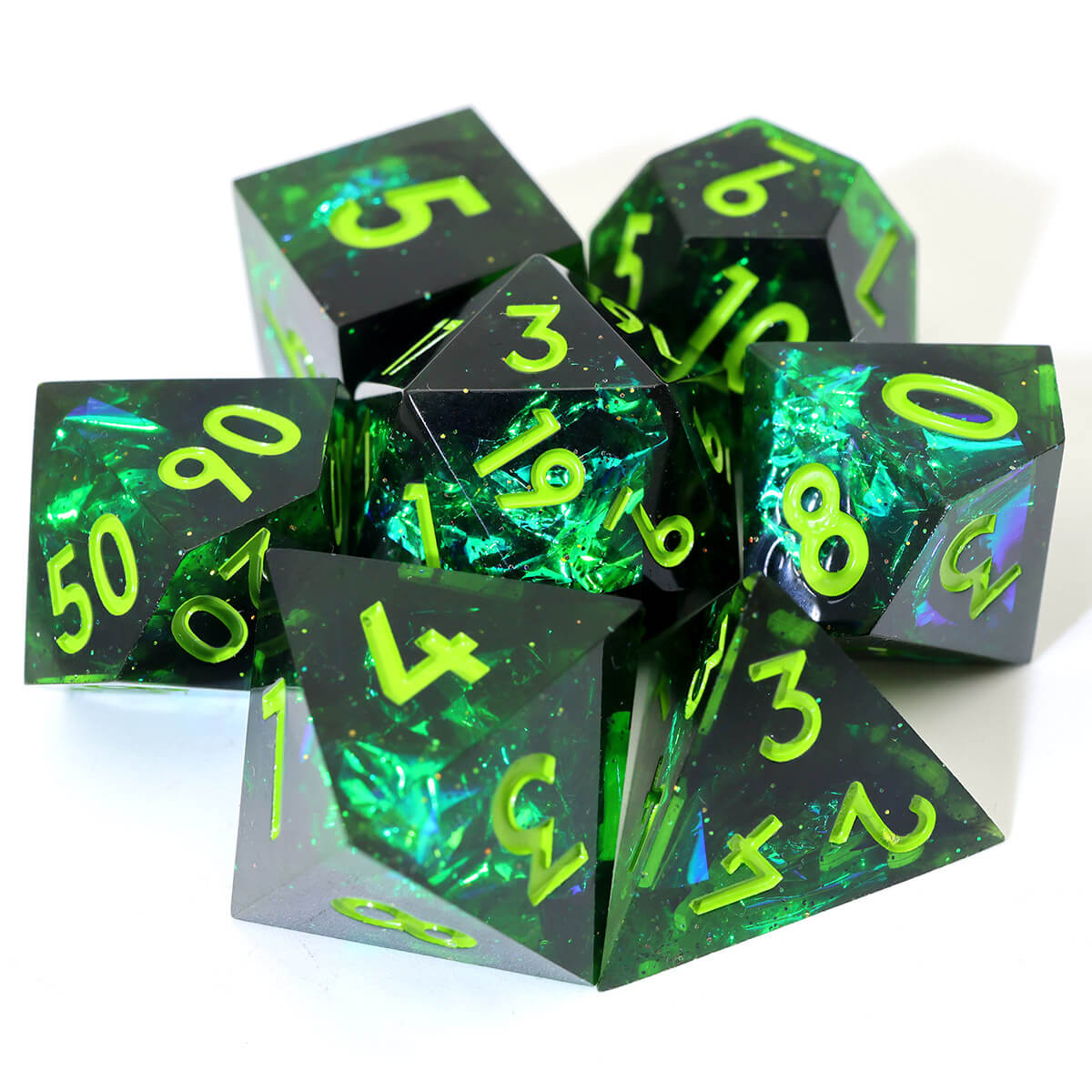 Green Forest 7-Piece Sharp Edge DND Dice Set - Dice of Dragons