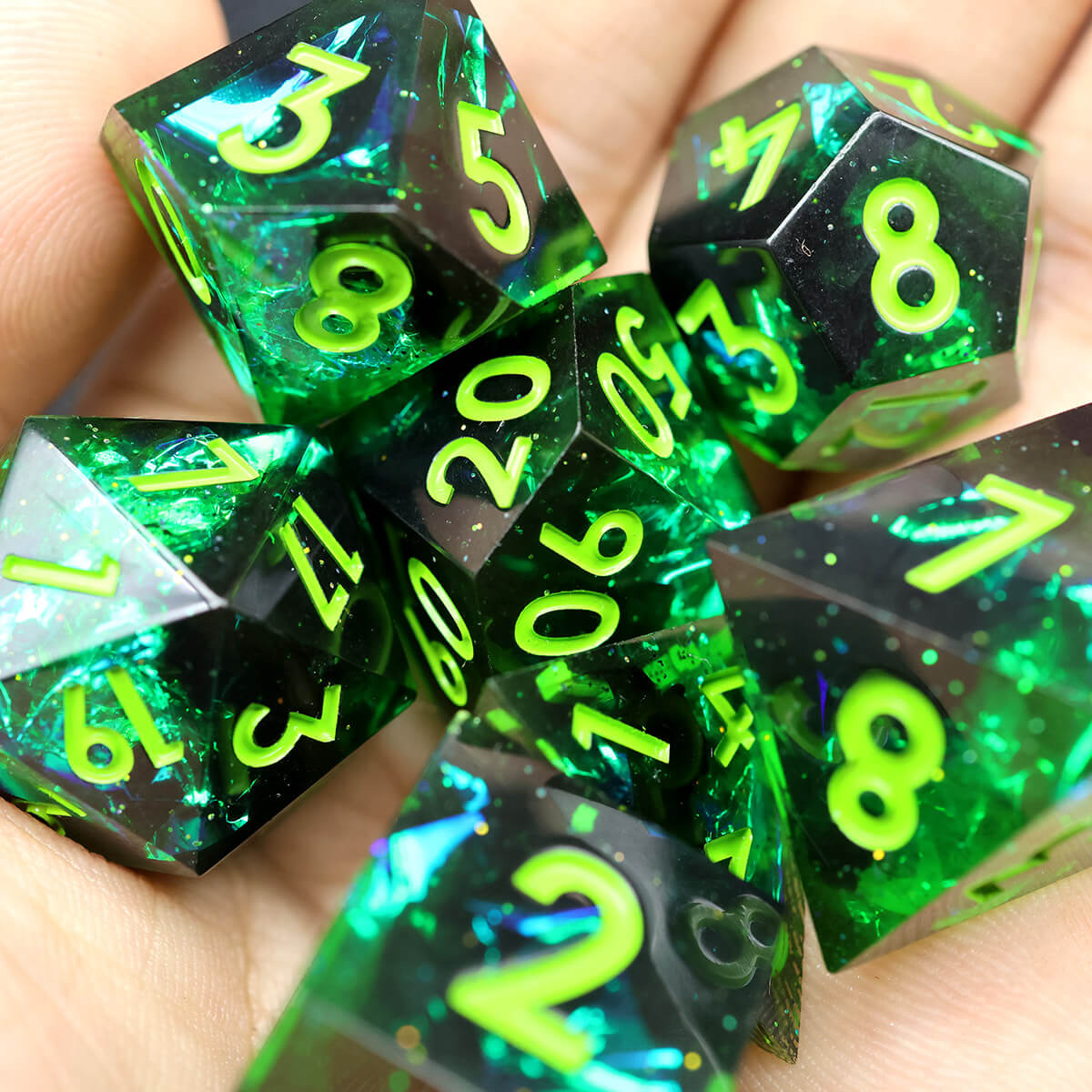 Green Forest 7-Piece Sharp Edge DND Dice Set - Dice of Dragons