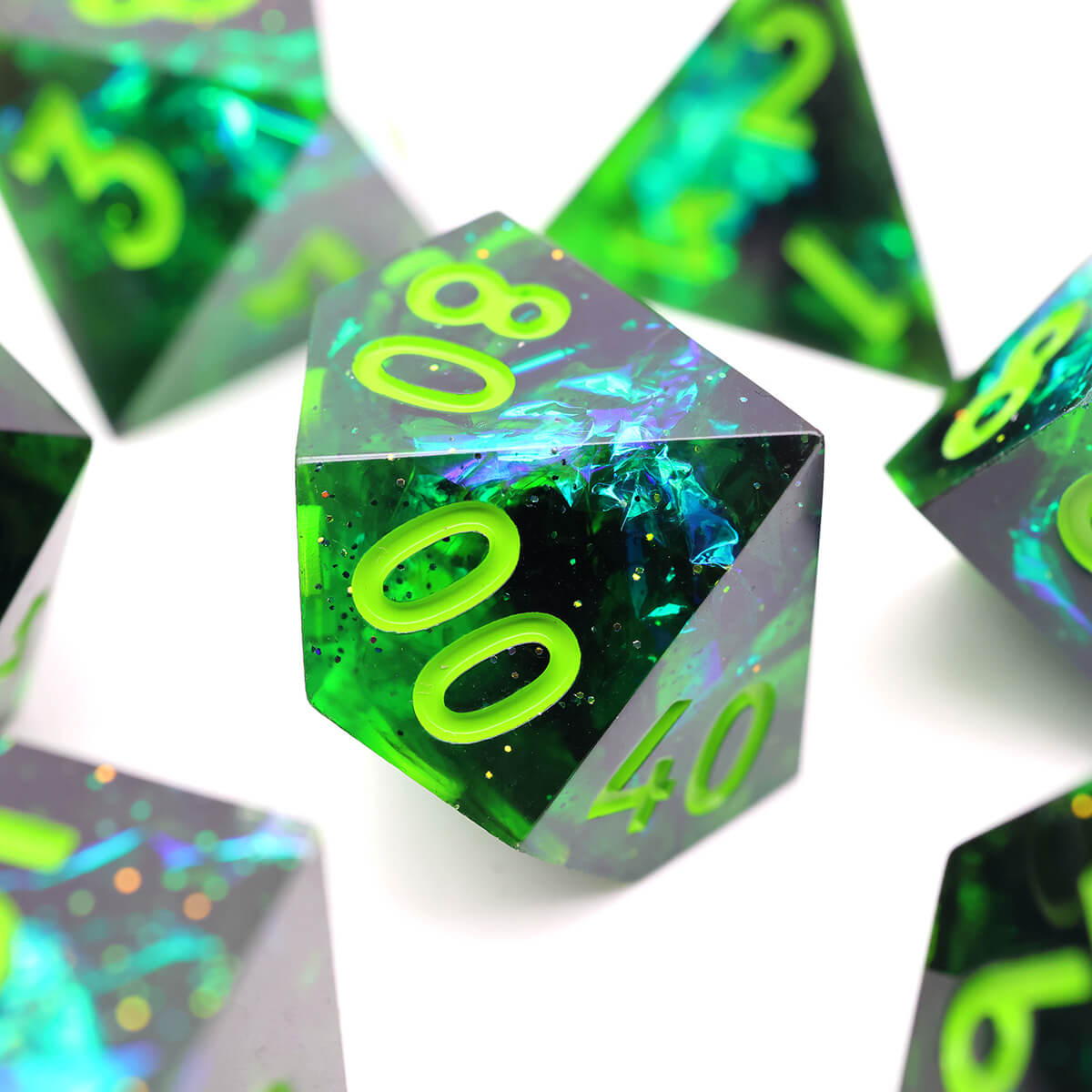 Green Forest 7-Piece Sharp Edge DND Dice Set - Dice of Dragons