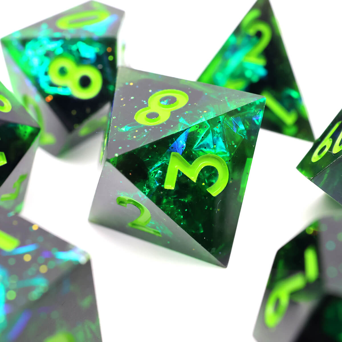 Green Forest 7-Piece Sharp Edge DND Dice Set - Dice of Dragons