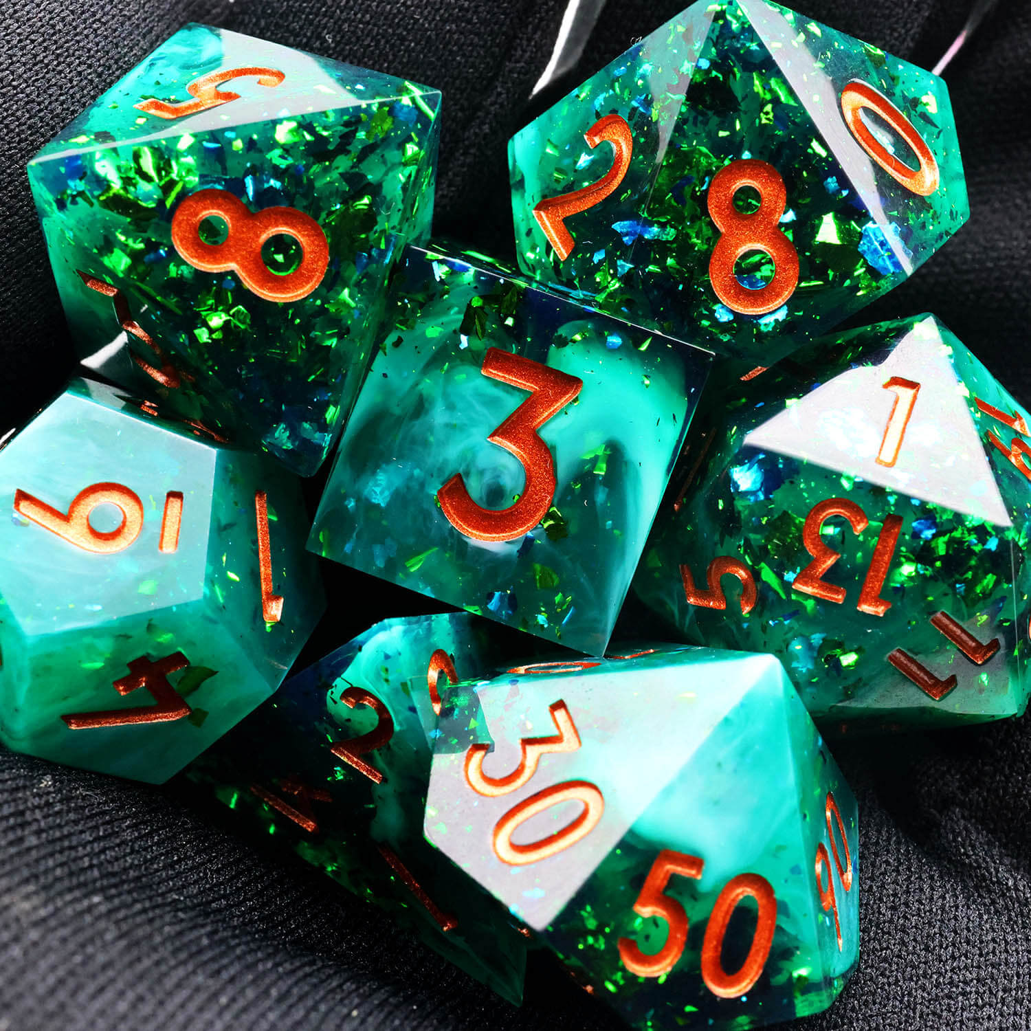 Green Forest Handmade Polyhedral DnD Dice Set for TRPG - Dice of Dragons