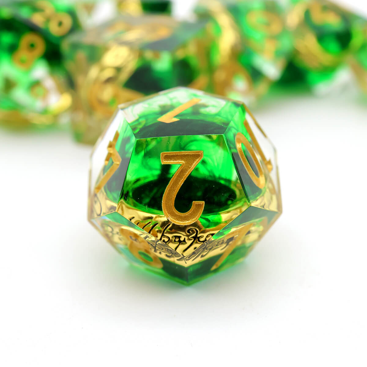 Green Magic Ring 7-Piece Sharp Edge DND Dice Set - Dice of Dragons