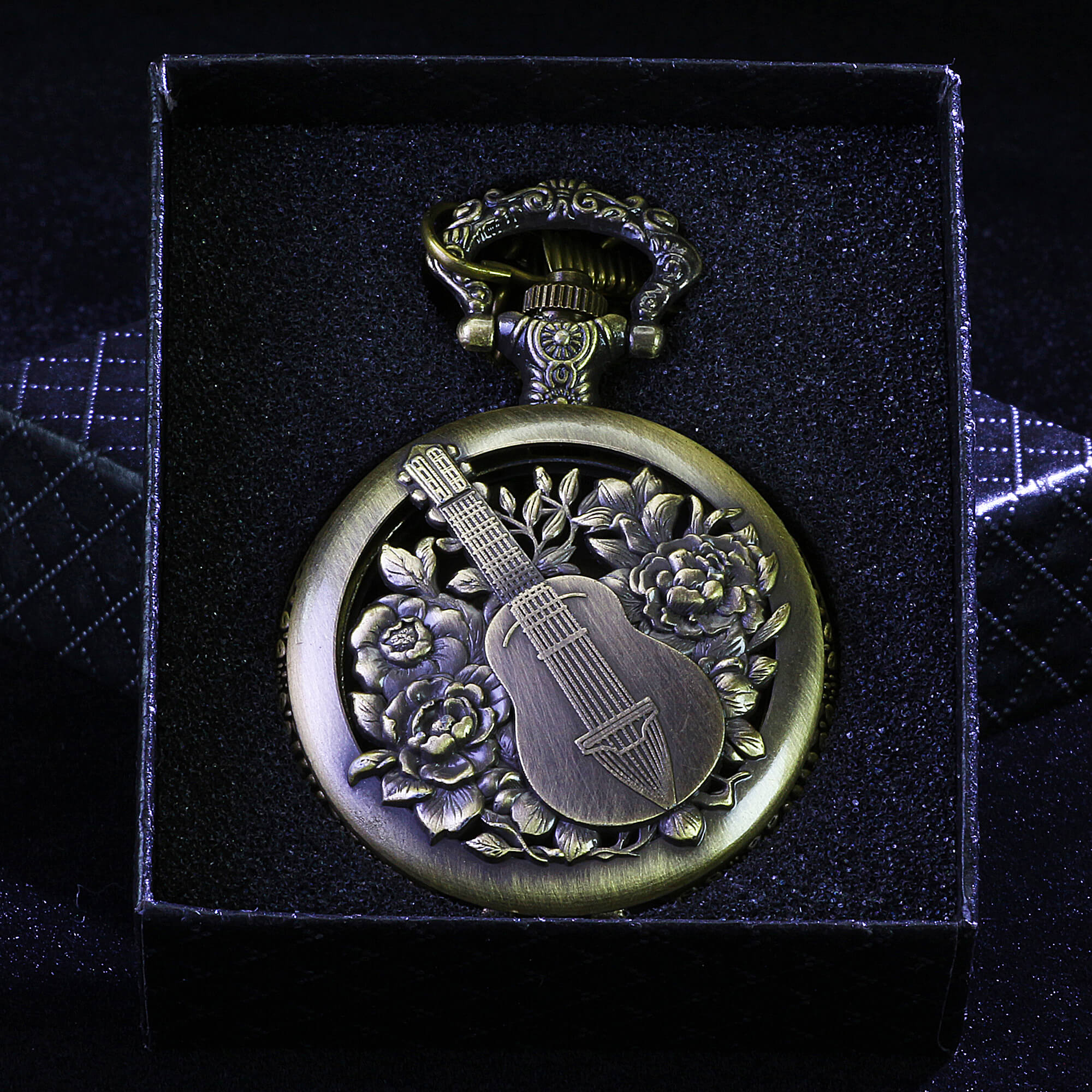 Guitar Flower Mini Polyhedral Metal Dice Set DnD with Pocket Watch Shell Case - Dice of Dragons