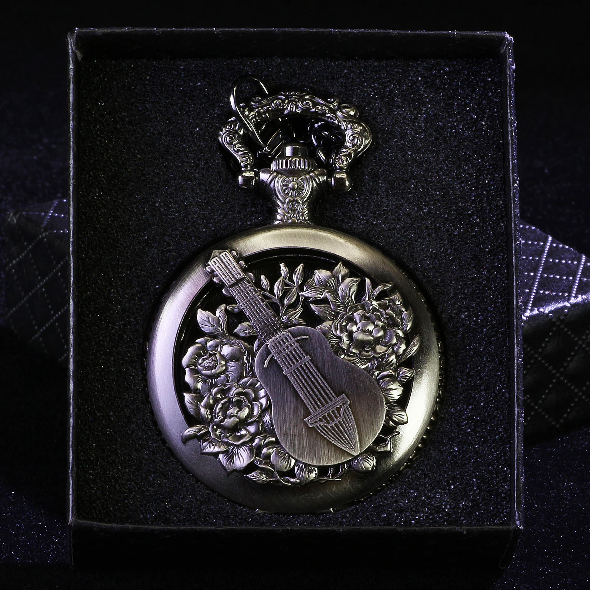Guitar Flower Mini Polyhedral Metal Dice Set DnD with Pocket Watch Shell Case - Dice of Dragons