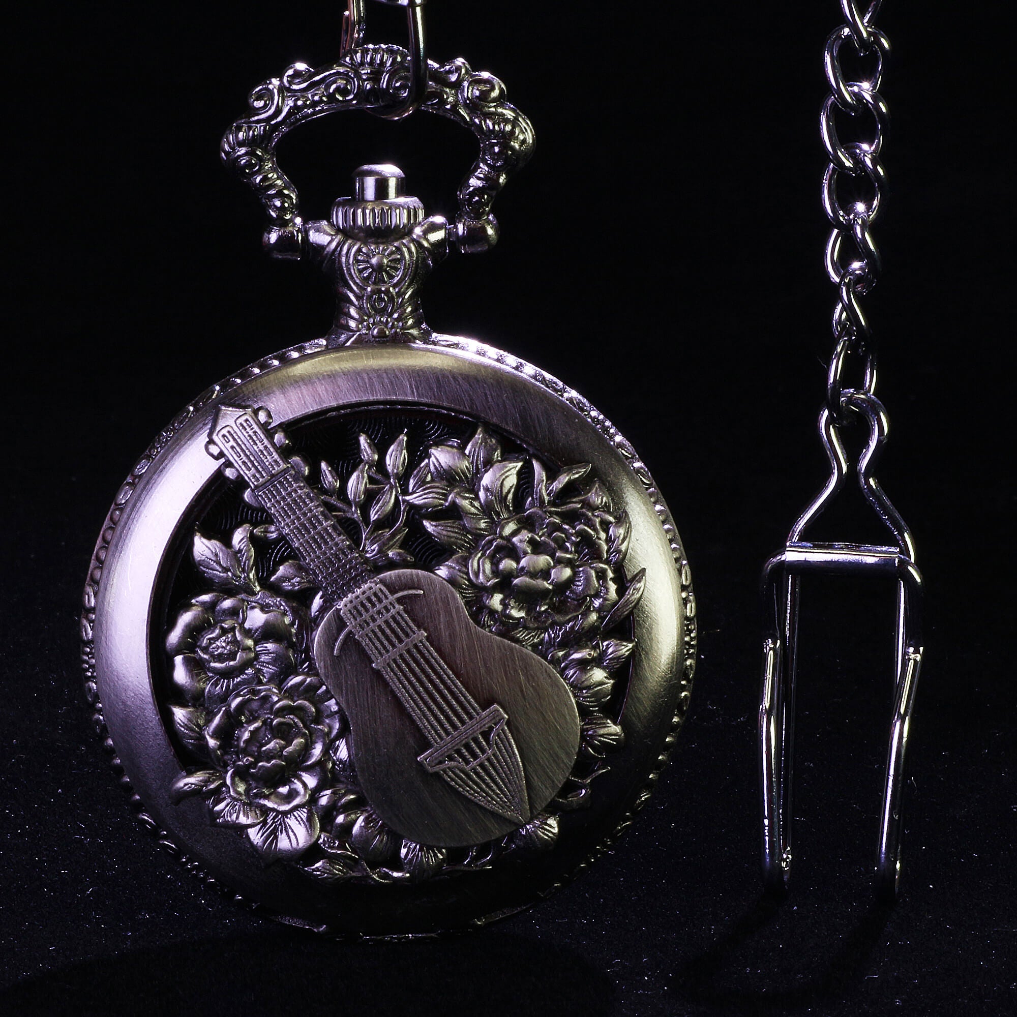 Guitar Flower Mini Polyhedral Metal Dice Set DnD with Pocket Watch Shell Case - Dice of Dragons