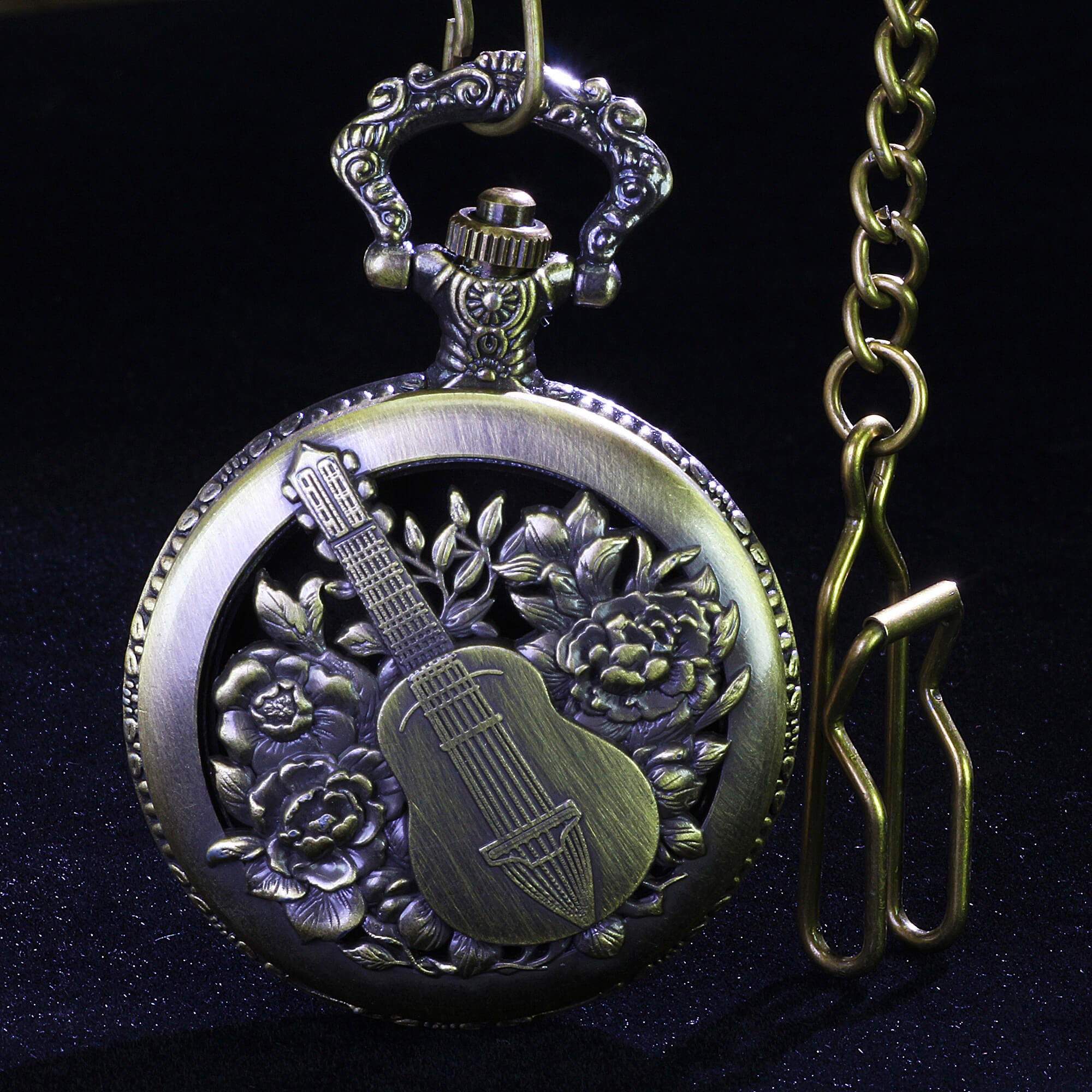 Guitar Flower Mini Polyhedral Metal Dice Set DnD with Pocket Watch Shell Case - Dice of Dragons