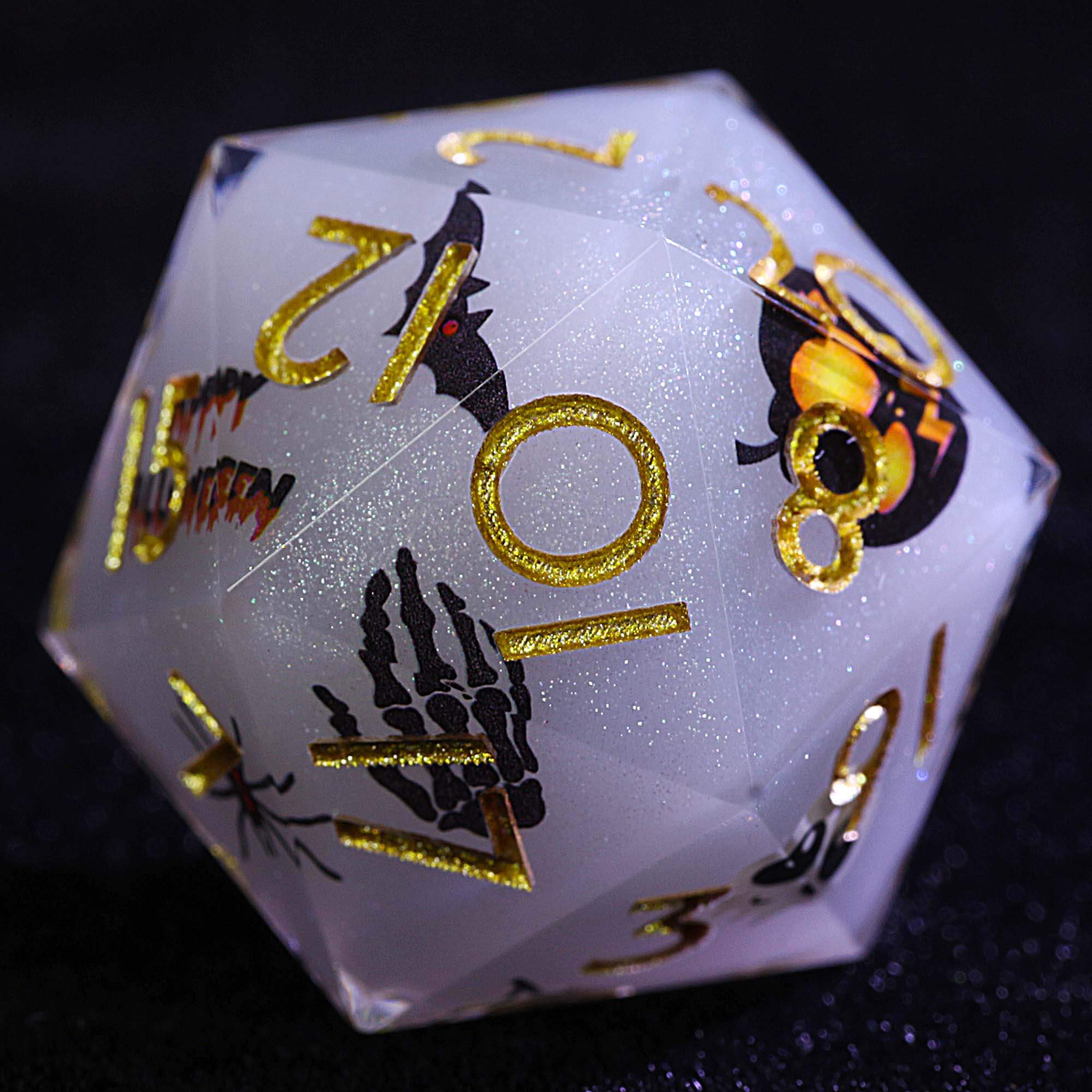 Halloween 9 Polyhedral Resin D and D Sets of Dice Gray Ghost Pumpkin Trick or Treat