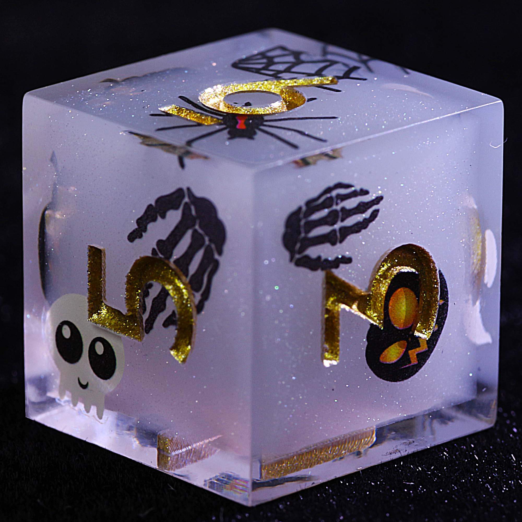 Halloween 9 Polyhedral Resin D and D Sets of Dice Gray Ghost Pumpkin Trick or Treat - Dice of Dragons