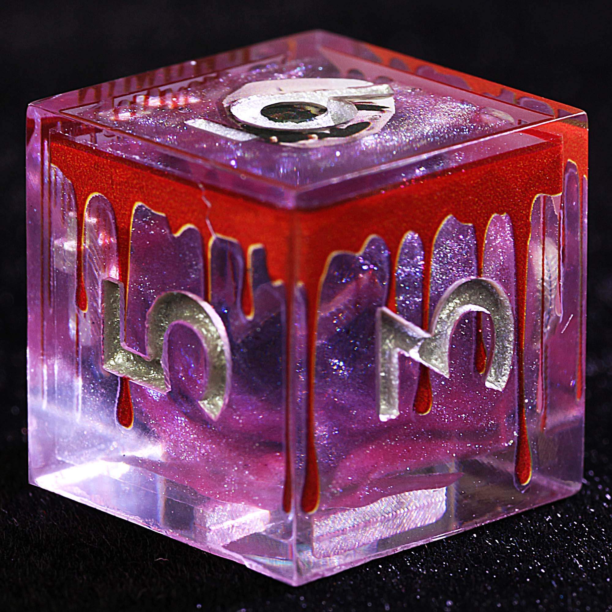 Halloween 9 Polyhedral Resin Set of Dice DD Pink Blood Splatter - Dice of Dragons