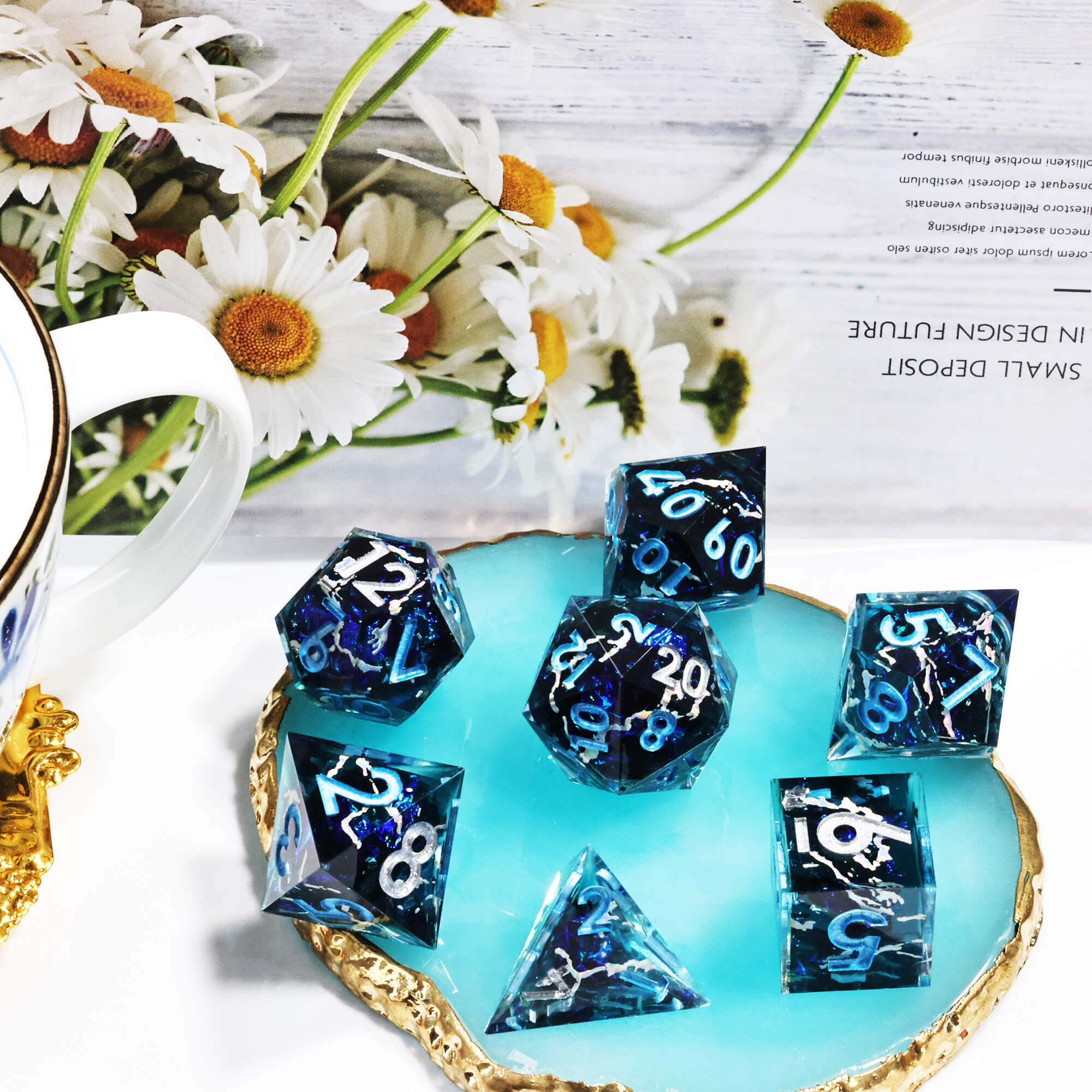 Handmade Layered Polyhedral D and D Dice Set for Board Games - Dice of Dragons