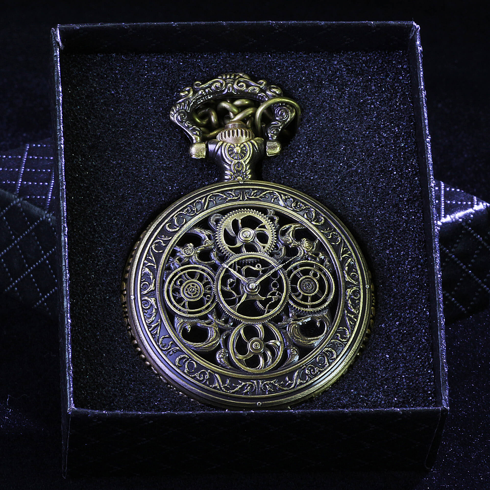 Hollow Gear Mini Polyhedral Metal DnD Dice Sets with Pocket Watch Shell Case - Dice of Dragons