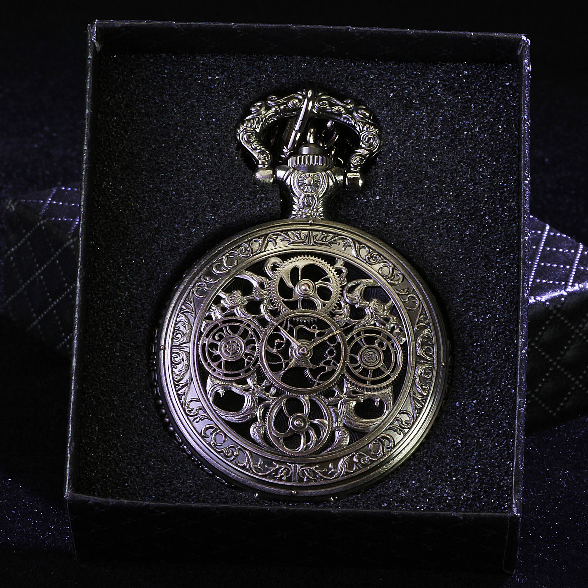 Hollow Gear Mini Polyhedral Metal DnD Dice Sets with Pocket Watch Shell Case - Dice of Dragons