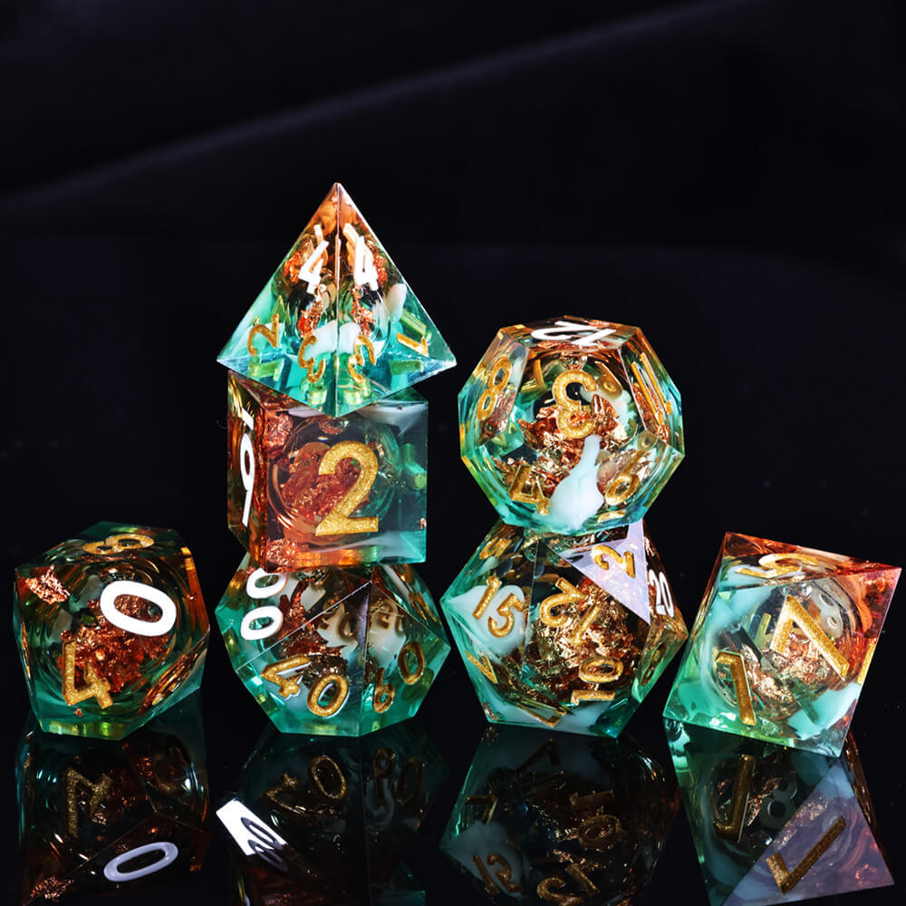 Lake Monster Resin Polyhedral D and D Liquid Core Set Dice - Dice of Dragons