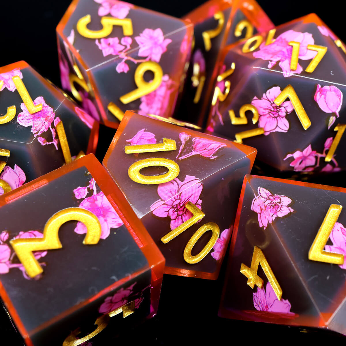 Layered Flower 7-Piece Sharp Edge DND Dice Set - Dice of Dragons