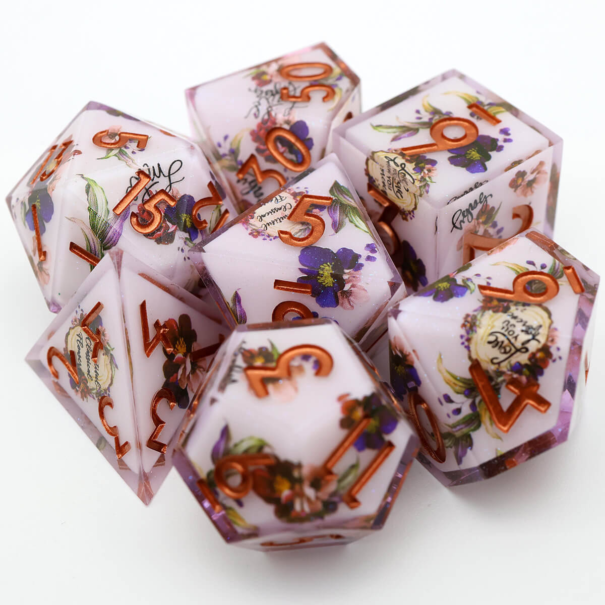 Layered Flower 7-Piece Sharp Edge Dice Set for DND - Dice of Dragons