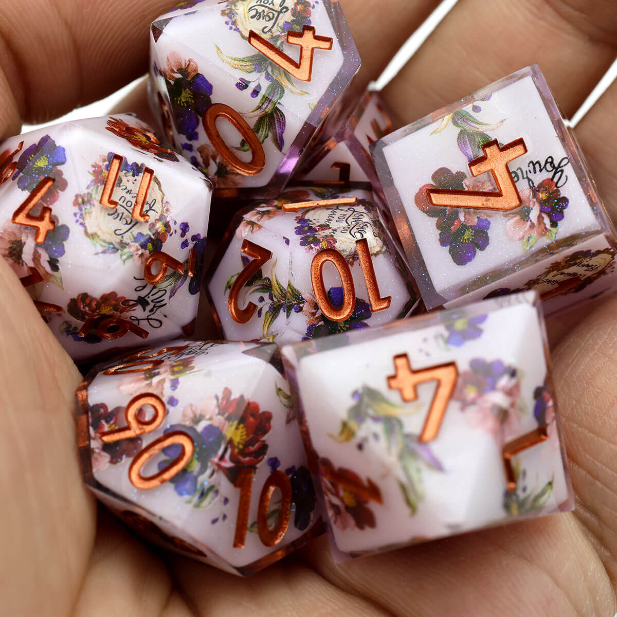 Layered Flower 7-Piece Sharp Edge Dice Set for DND - Dice of Dragons