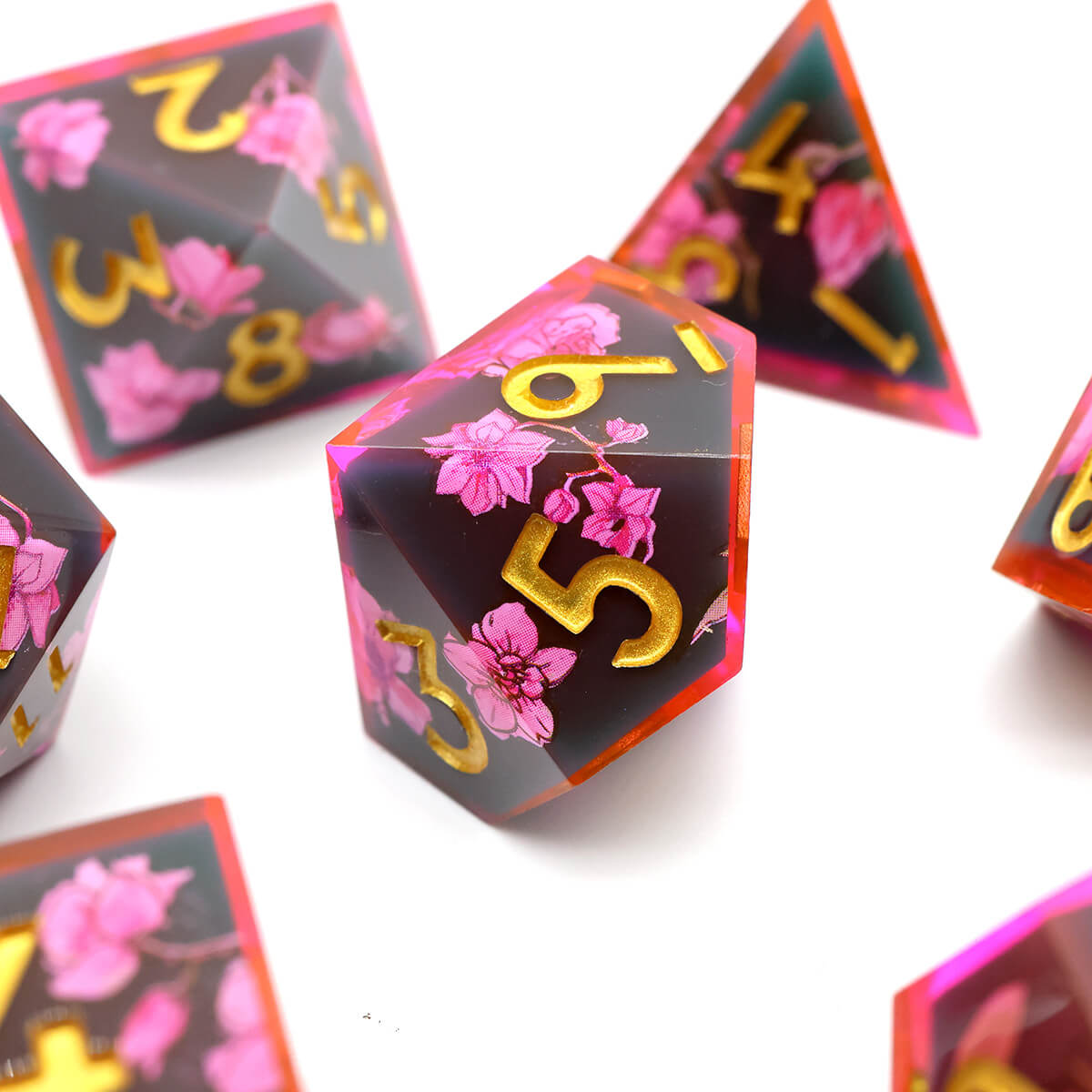 Layered Flower 7-Piece Sharp Edge DND Dice Set - Dice of Dragons