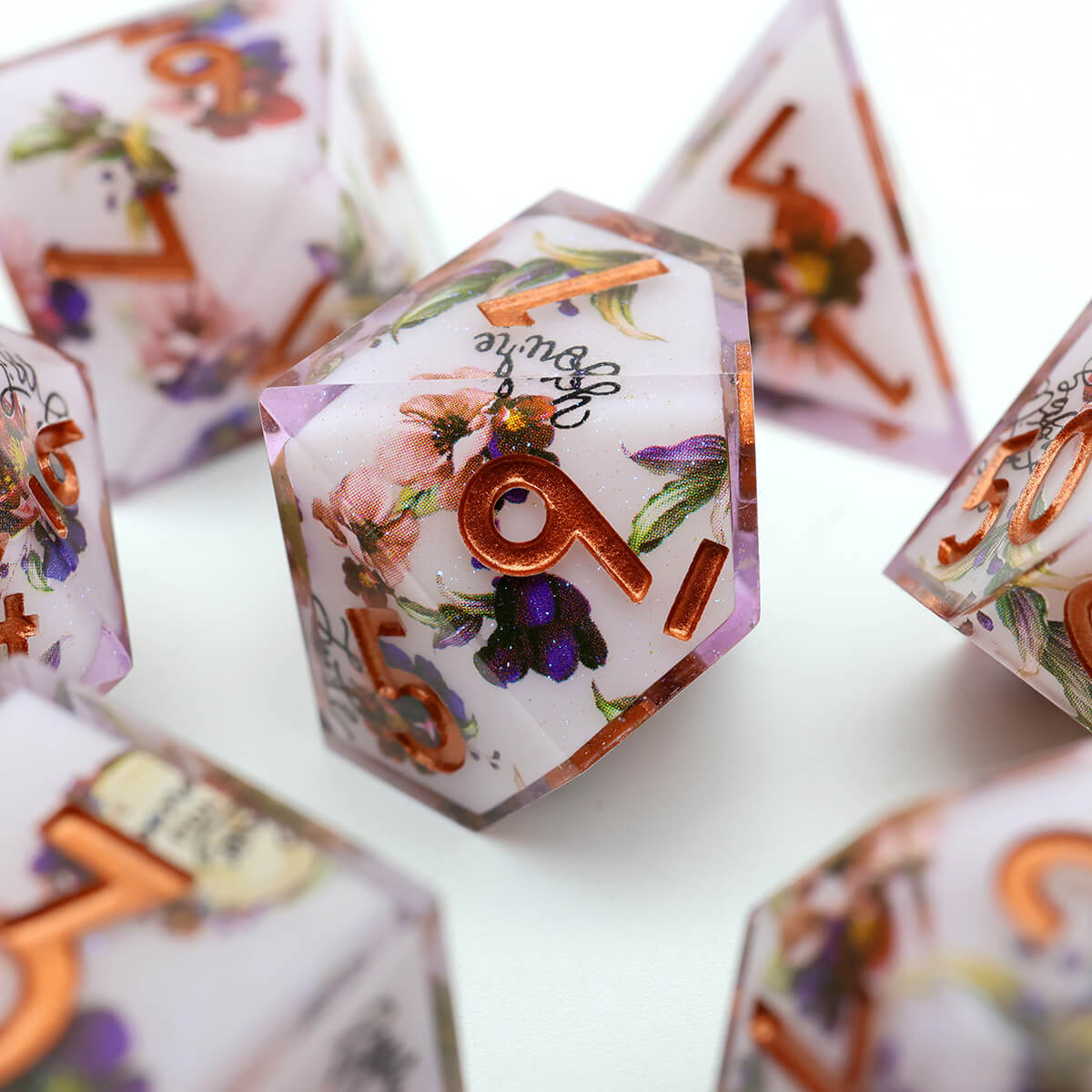Layered Flower 7-Piece Sharp Edge Dice Set for DND - Dice of Dragons