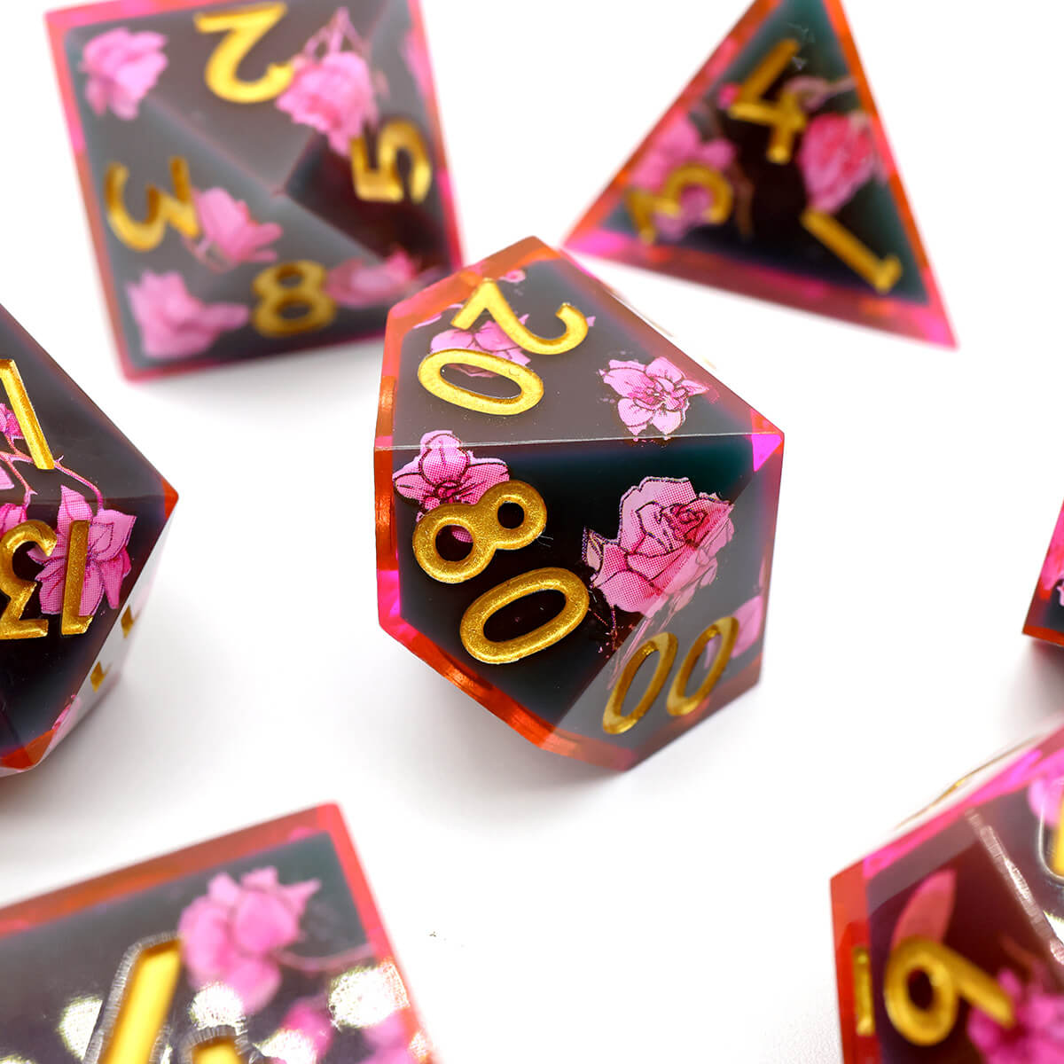 Layered Flower 7-Piece Sharp Edge DND Dice Set - Dice of Dragons