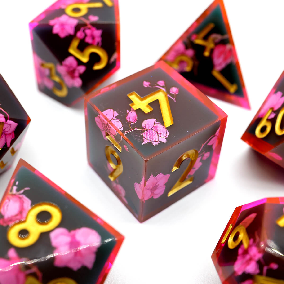 Layered Flower 7-Piece Sharp Edge DND Dice Set - Dice of Dragons