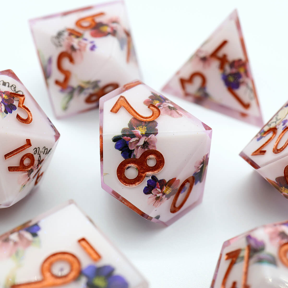 Layered Flower DND Dice Set 7-Piece Sharp Edge - Dice of Dragons