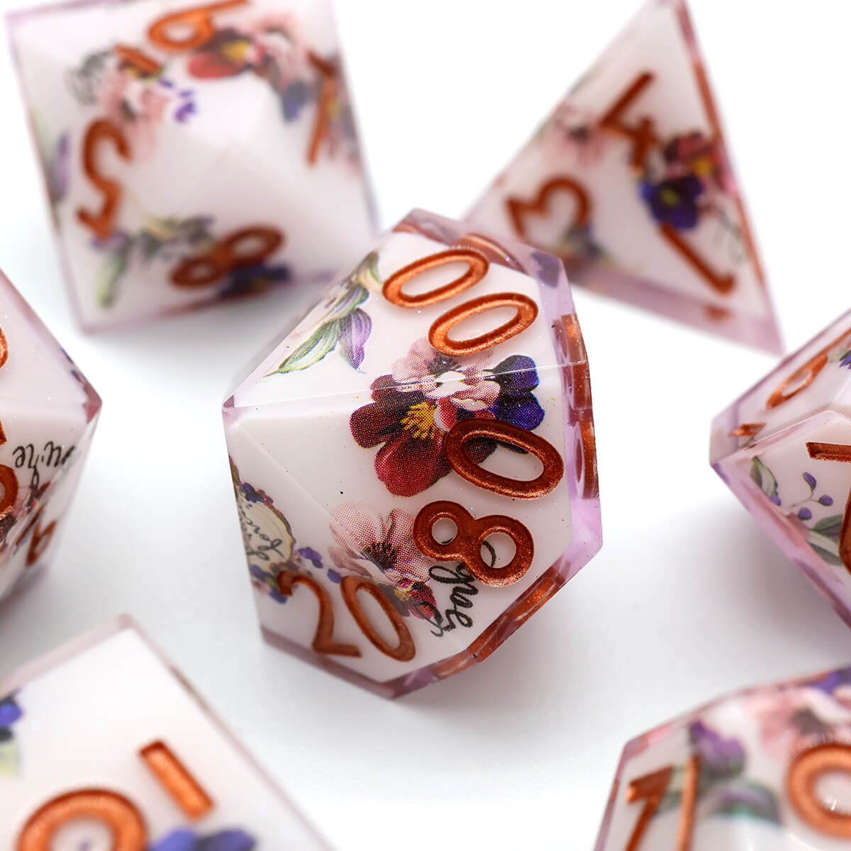 Layered Flower DND Dice Set 7-Piece Sharp Edge - Dice of Dragons