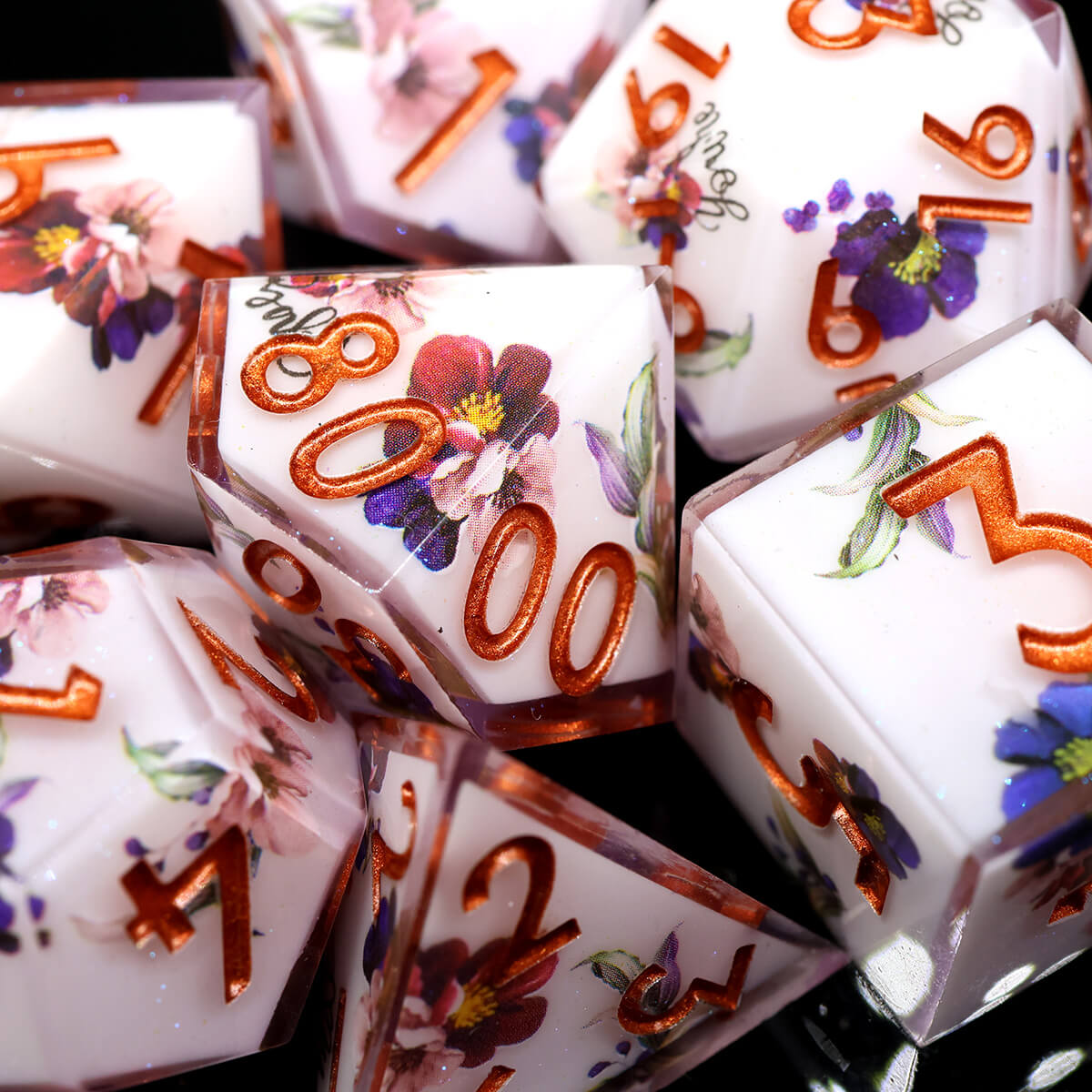 Layered Flower DND Dice Set 7-Piece Sharp Edge - Dice of Dragons
