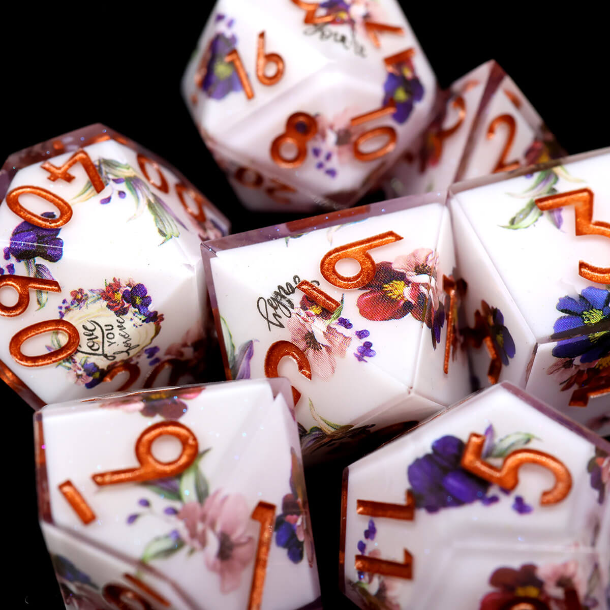 Layered Flower DND Dice Set 7-Piece Sharp Edge - Dice of Dragons