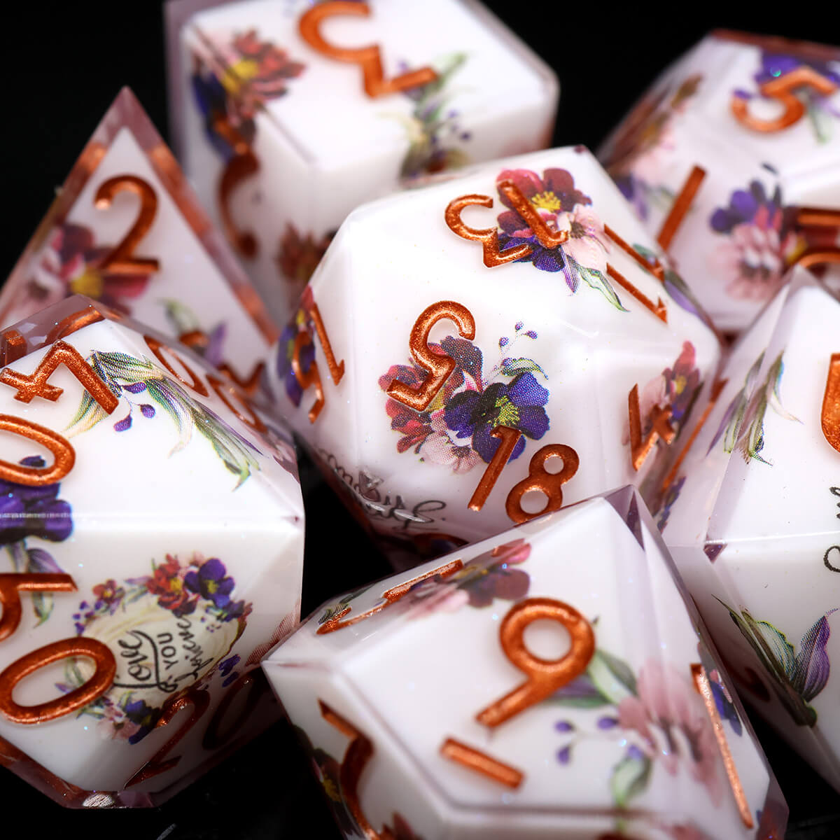 Layered Flower DND Dice Set 7-Piece Sharp Edge - Dice of Dragons