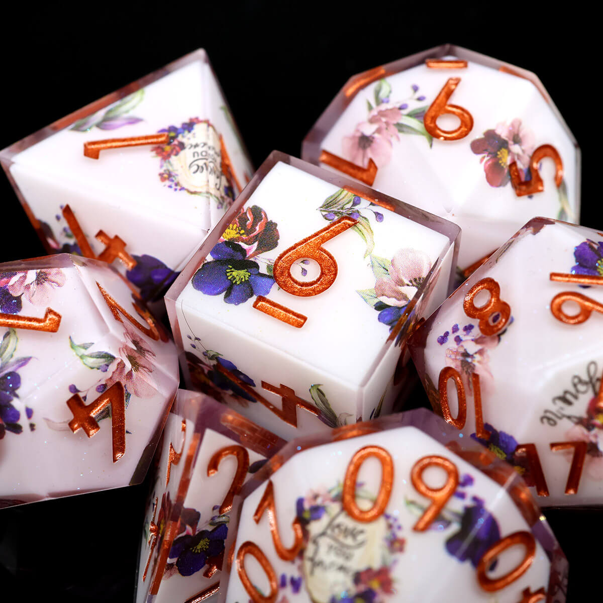 Layered Flower DND Dice Set 7-Piece Sharp Edge - Dice of Dragons