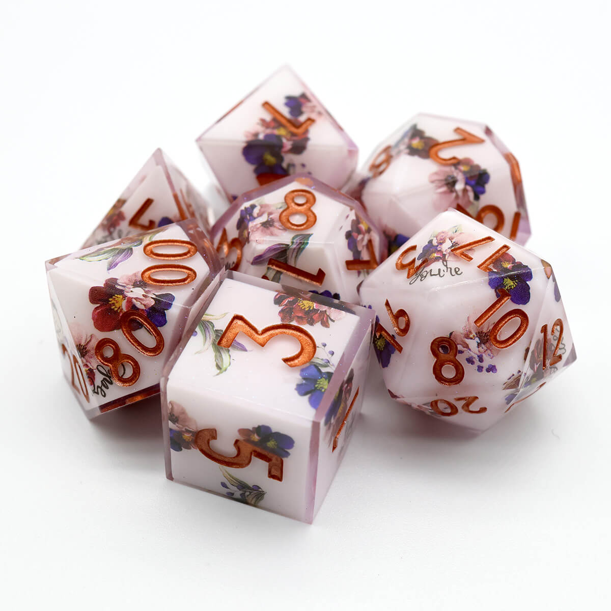 Layered Flower DND Dice Set 7-Piece Sharp Edge - Dice of Dragons
